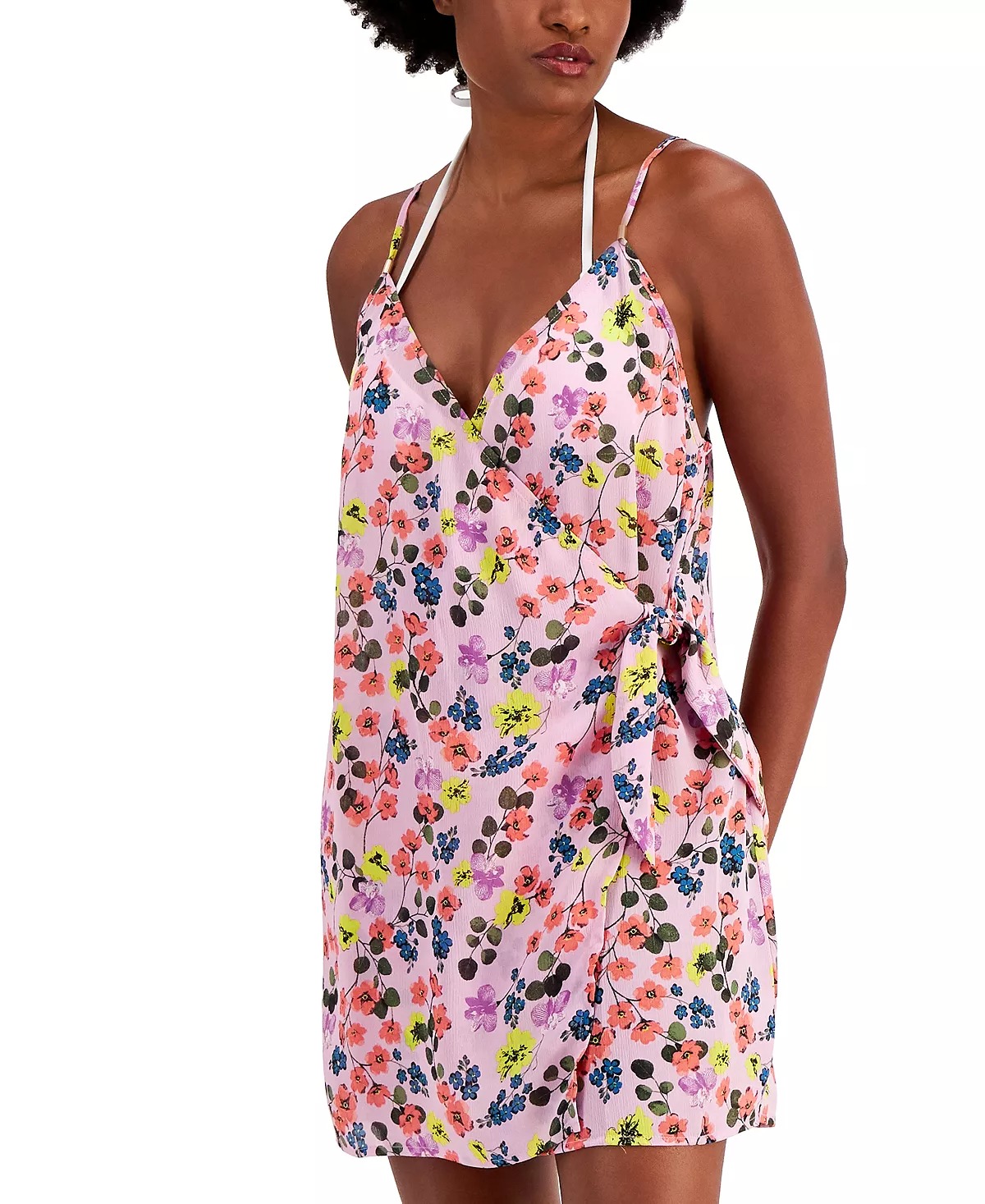Miken Junior&rsquo;s Tie Front Faux Wrap Dress Swimsuit Purple Size X-Small
