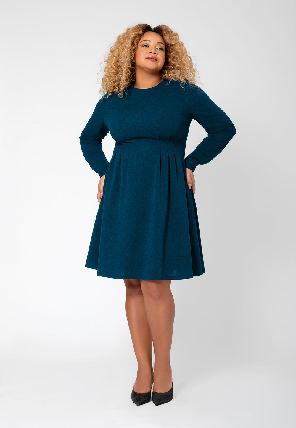 Vestido para mujer Leota manga larga Lara calce y acampanado azul talla 1X - Imagen 7 de 9