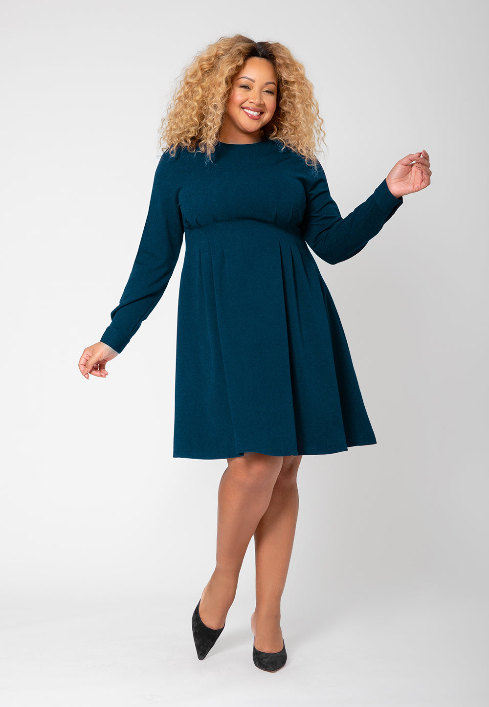 Vestido para mujer Leota manga larga Lara calce y acampanado azul talla 1X - Imagen 8 de 9