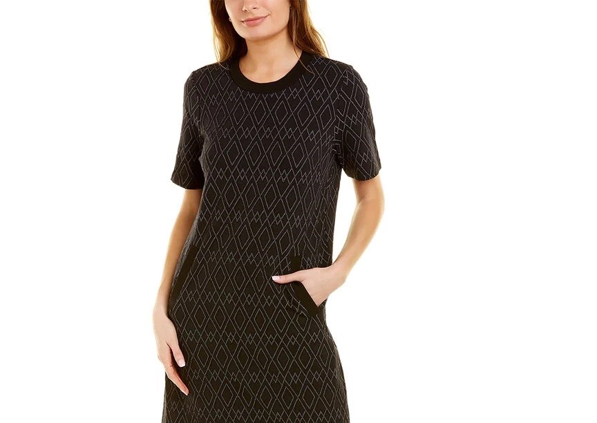 Leota Women's Short Sleeve Maddie Dress in Diamond Lines Luxe Jacquard Black - Bild 12 von 12